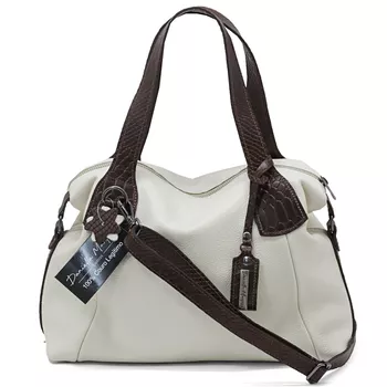 Bolsa media couro legitimo off white com alça marrom ref:DM-02 - Daniella Marques | Bolsas Femininas em Couro