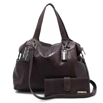 Kit bolsa grande couro croco e carteira chocolate ref:DM-01BCR - Daniella Marques | Bolsas Femininas em Couro
