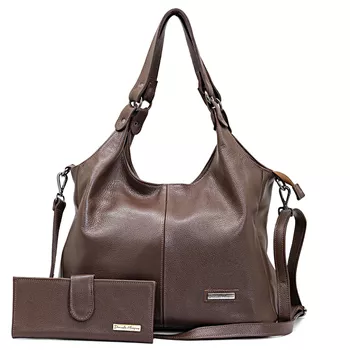 kit bolsa grande couro legitimo e carteira chocolate ref:DM-10A - Daniella Marques | Bolsas Femininas em Couro