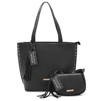 Kit bolsa grande couro legitimo + mini preta ref:DM-03A - Daniella Marques | Bolsas Femininas em Couro