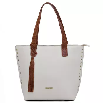 Bolsa grande couro legitimo off white com alça caramelo REF:DM-03 - Daniella Marques | Bolsas Femininas em Couro