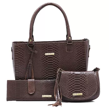 Kit Bolsa couro croco + mini + carteira chocolate ref:DM-05CRC - Daniella Marques | Bolsas Femininas em Couro