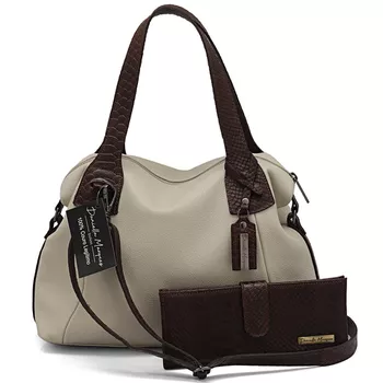 Kit bolsa media off white com alça marrom couro legitimo e carteira croco marrom ref:DM-02B - Daniella Marques | Bolsas Femininas em Couro