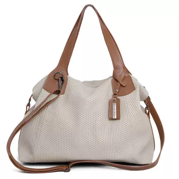 Bolsa grande trisse couro legitimo off white com alça lisa caramelo ref:DM-01TRISSE - Daniella Marques | Bolsas Femininas em Couro