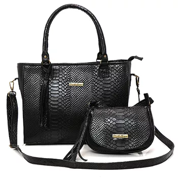 Kit bolsa couro legitimo croco e mini preta ref:DM-05ACR - Daniella Marques | Bolsas Femininas em Couro