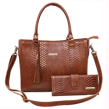 Kit bolsa couro legitimo croco e carteira caramelo ref:DM-05BCR - Daniella Marques | Bolsas Femininas em Couro