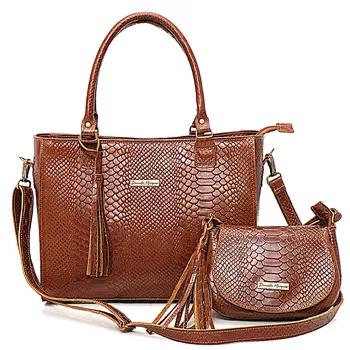 Kit bolsa couro legitimo croco e mini caramelo ref:DM-05ACR - Daniella Marques | Bolsas Femininas em Couro