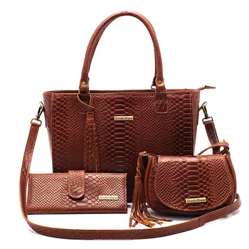 Kit bolsa couro legitimo croco + min i+ carteira caramelo Ref:DM-05CRC - Daniella Marques | Bolsas Femininas em Couro