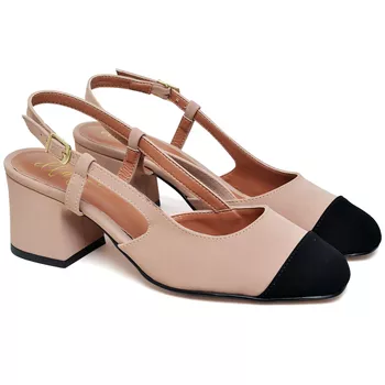 5665 Scarpin Slingback Salto Médio Verniz/Nobuck Preto | ELLA´S