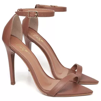 7912 Sandália Salto Alto Bico Folha Napa Caramelo | ELLA´S ONLINE