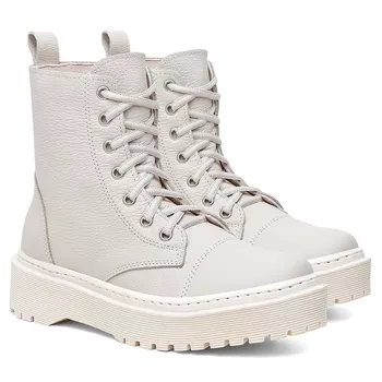 Bota Coturno em Couro Rafaela Off White - Ever Way