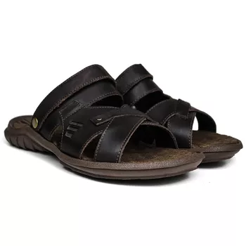 Sandália Papete Masculina de Couro Chocolate 2200 - FrancaSapatos | Sapatos em Couro Direto da Fábrica