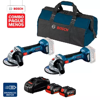 Combo Pague Menos Bosch 18V - Esmerilhadeira GWS 180-LI + Esmerilhadeira GWS 180-LI, 2 baterias 18V 4,0Ah 1 carregador e... - Ritec Máquinas e Ferramentas