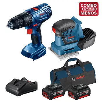 Kit Bosch Furadeira/Parafus + Lixadeira + 2 Baterias 18V + Maleta - Bosch - Ritec Máquinas e Ferramentas