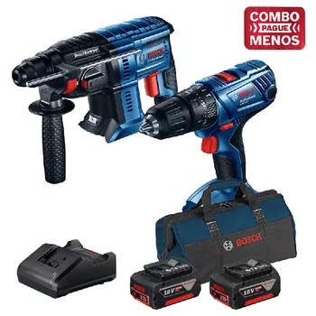 Kit Bosch Furadeira/Parafus + Martelete + 2 Baterias 18V + Maleta - Bosch - Ritec Máquinas e Ferramentas