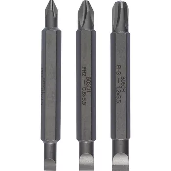Jogo de pontas duplas Bosch Extra Hard 60mm, 3 peças, PH1, PH2, PH3, S0,6x4,5, S0,8x5,5, S1,2x6,5 - Ritec Máquinas e Ferramentas