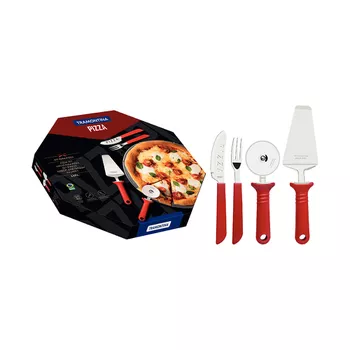 Kit Pizza em Inox Com Cabo em Polipropileno Vermelho 14 Peças (25099/722) - Tramontina - Ritec Máquinas e Ferramentas