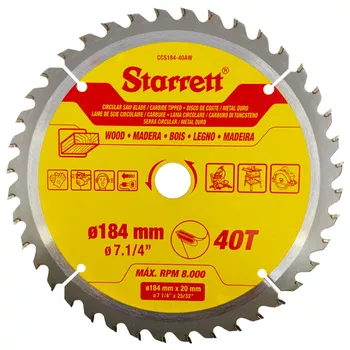 Lâmina de Serra Circular MD Para Madeira 184mm x 40D (CCS184-40AW) - Starrett - Ritec Máquinas e Ferramentas