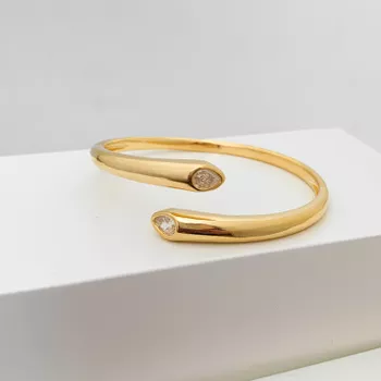 Bracelete Aberto com Zirconia Banhado a Ouro 18k -... - Roanne Jóias