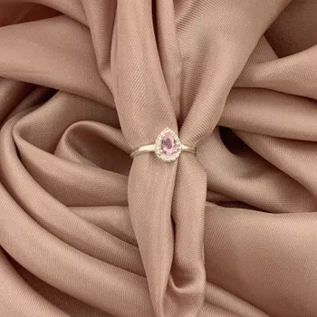 Anel Gota Rosa Cristal Com Zirconia Prata 925 - 10... - Roanne Jóias