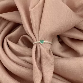 Anel Coraçao Verde Turmalina e Aro com Zirconia Pr... - Roanne Jóias