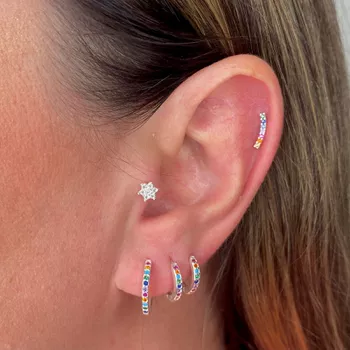 Trio de Argola com Zircônia Colorida Prata 925 - 1... - Roanne Jóias