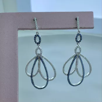 Brinco Nano Turquesa e Zirconias Prata 925 - 10105... - Roanne Jóias