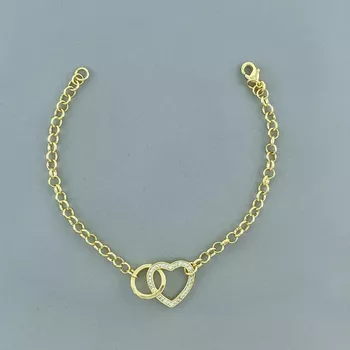Pulseira com Coraçao Vazado com Zirconia e Circulo... - Roanne Jóias