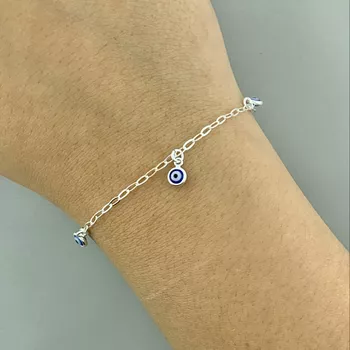 Pulseira Olho Grego Resinado Azul 1,4Gr Prata 925 ... - Roanne Jóias