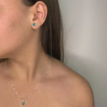Conjunto Solitario Verde Turmalina 6mm Prata 925 -... - Roanne Jóias