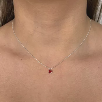 Corrente Ponto de Luz Coração Zirconia Rubi 7x5mm ... - Roanne Jóias