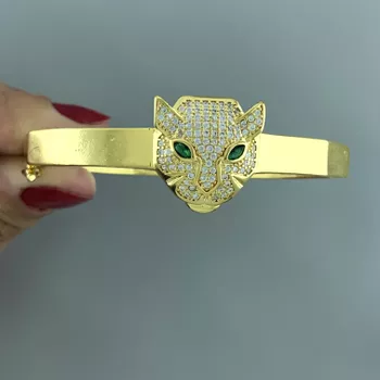 Bracelete com Tigre Cravejado com Zirconia Semijoi... - Roanne Jóias