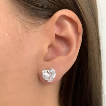 Brinco Coraçao Zirconia Cristal 10x10mm Prata 925 ... - Roanne Jóias