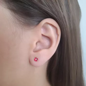 Brinco Baby 5mm Zirconia Vermelha Prata 925 - 1011... - Roanne Jóias