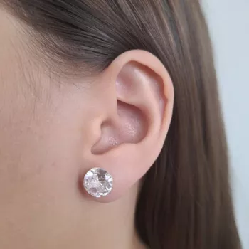 Brinco Solitario Zirconia Cristal 10mm Prata 925 -... - Roanne Jóias
