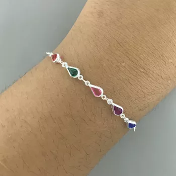 Pulseira 5 Gotas com Zirconia Colorida 1,4gr Prata... - Roanne Jóias