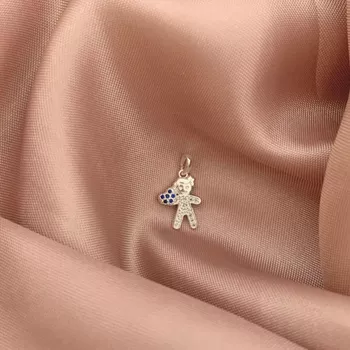 Pingente Menino Zirconia Cristal Coraçao Azul Prat... - Roanne Jóias
