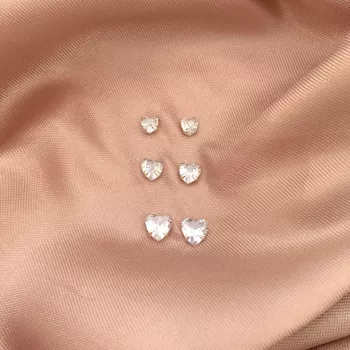 Trio Brinco Coraçao Zirconia Cristal Prata 925 - 1... - Roanne Jóias