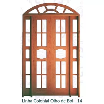 PORTA MADEIRA COLONIAL VIDRO OLHO-DE-BOI EM ANGELIM PEDRA MACIÇO 1,20X2,30MT REF. 14
