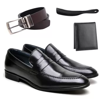 kit Social Diplomata Preto + Cinto Dupla Face + Ca... - BERGANNO