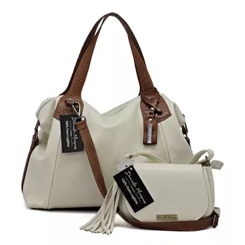 Kit bolsa grande off white com alça caramelo e mini off white couro legítimo ref:DM-01A - Daniella Marques | Bolsas Femininas em Couro