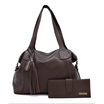 kit bolsa grande ombro couro e carteira chocolate ref:DM-14B - Daniella Marques | Bolsas Femininas em Couro