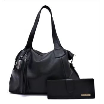 kit bolsa grande ombro e carteira preta ref:DM-14B - Daniella Marques | Bolsas Femininas em Couro
