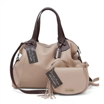 Kit bolsa grande e mini couro legítimo nude com alça marrom ref:DM-01A - Daniella Marques | Bolsas Femininas em Couro