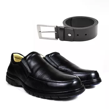 Kit Sapato Casual Conforto Couro Floater Preto + Cinto - FrancaSapatos | Sapatos em Couro Direto da Fábrica