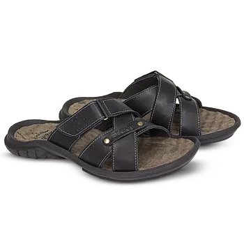Chinelo Masculino de Couro Preto - FrancaSapatos | Sapatos em Couro Direto da Fábrica