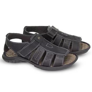 Sandália Papete Masculina de Couro Preto - FrancaSapatos | Sapatos em Couro Direto da Fábrica