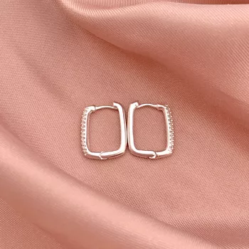 Argola Retangular M Três Fileiras Zirconia Prata 9... - Roanne Jóias