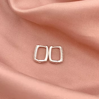 Argola Retangular P Três Fileiras Zirconia Prata 9... - Roanne Jóias
