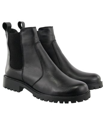 Bota Coturno Feminino em Couro Salto Baixo Preta -... - AMARENA SHOES